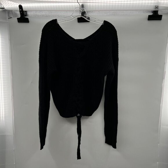 Timing Women's Knit Sweater V-Neck Lace Up Back Black Size Medium - Picture 7 of 9
